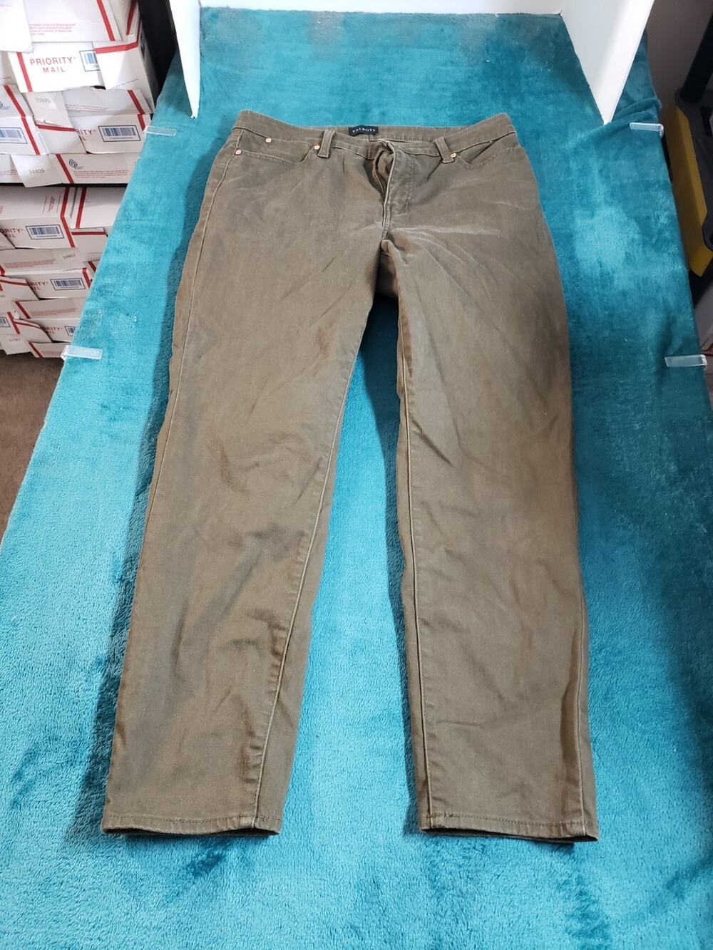Talbots Jeans Size 8 Womens Green Stretch Pants Denim Mid Rise Slim Ankle